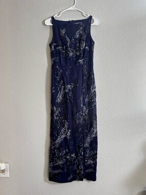 JS Collections Navy Beaded Embroidered Maxi Dress